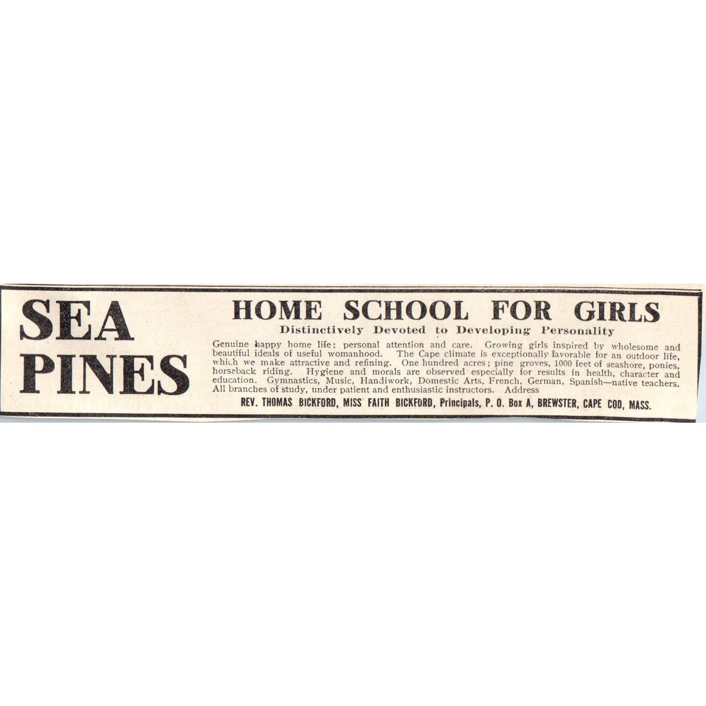c1920 Harper's Ad - Sea Pines Girls Home School Thomas Bickford Cape Cod EA3-3