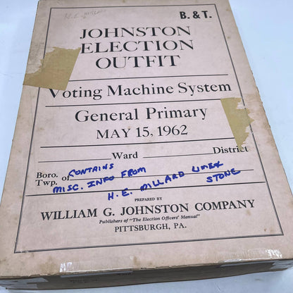 1962 Johnson Election Outfit Voting Machine System General Primary Box TI6