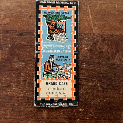 Grand Cafe Gallup NM Indian Rug Weaver Silversmith Advertising Matchbook SA9-M12