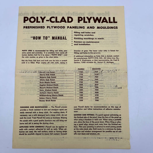 1960 Poly-Clad Plywall Wood Paneling  Advertising How-To Booklet AC8