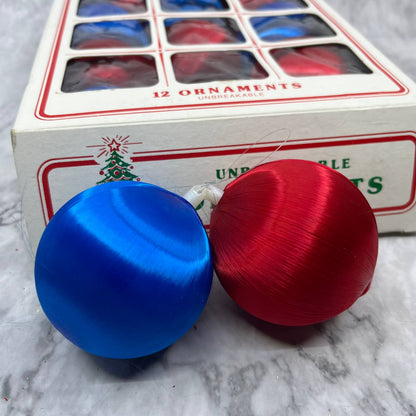 Vintage Essex Franke Co Unbreakable Ornaments Bok of 12 Red Blue OT1