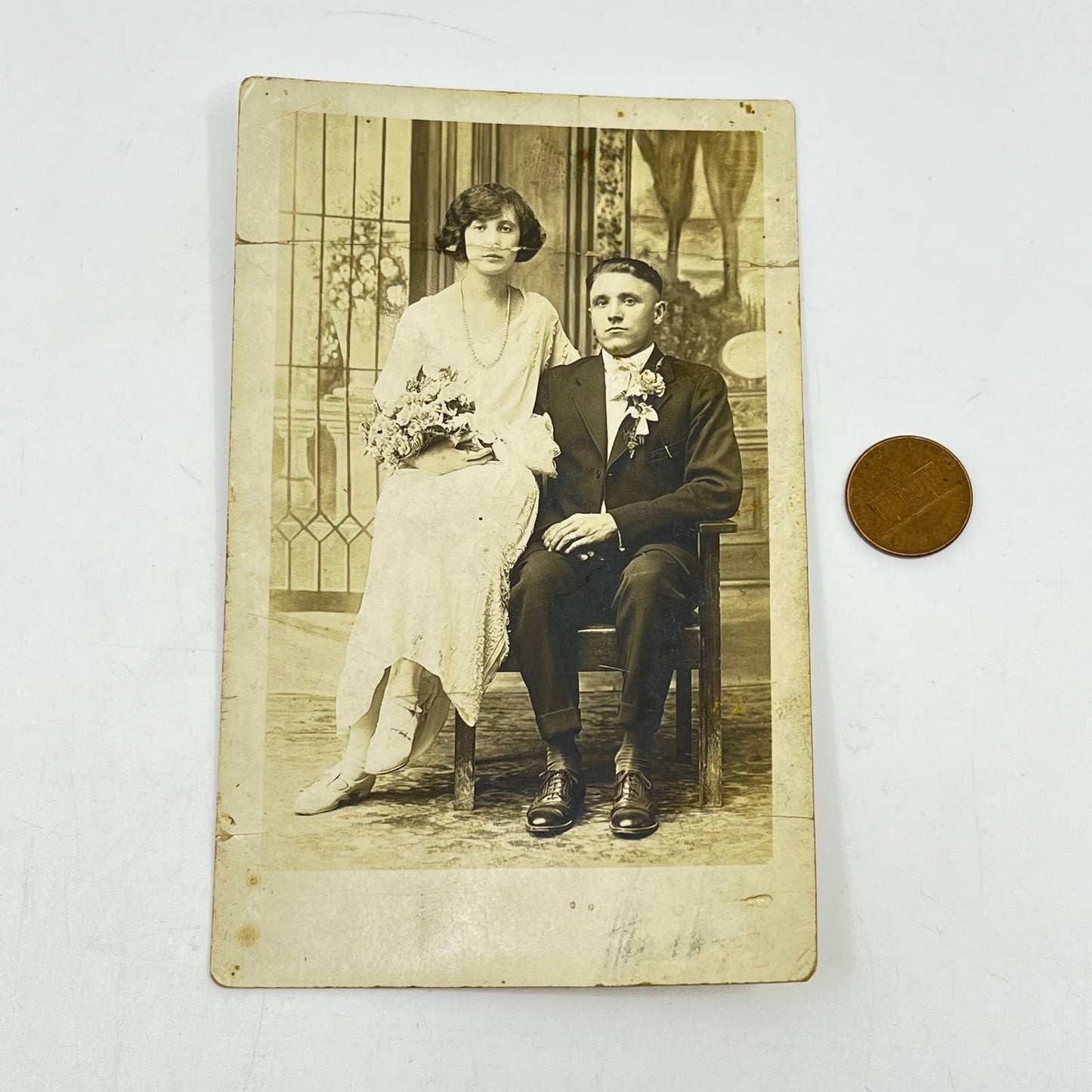 1930s RPPC Bride and Groom Endicott Binghamton NY SC5