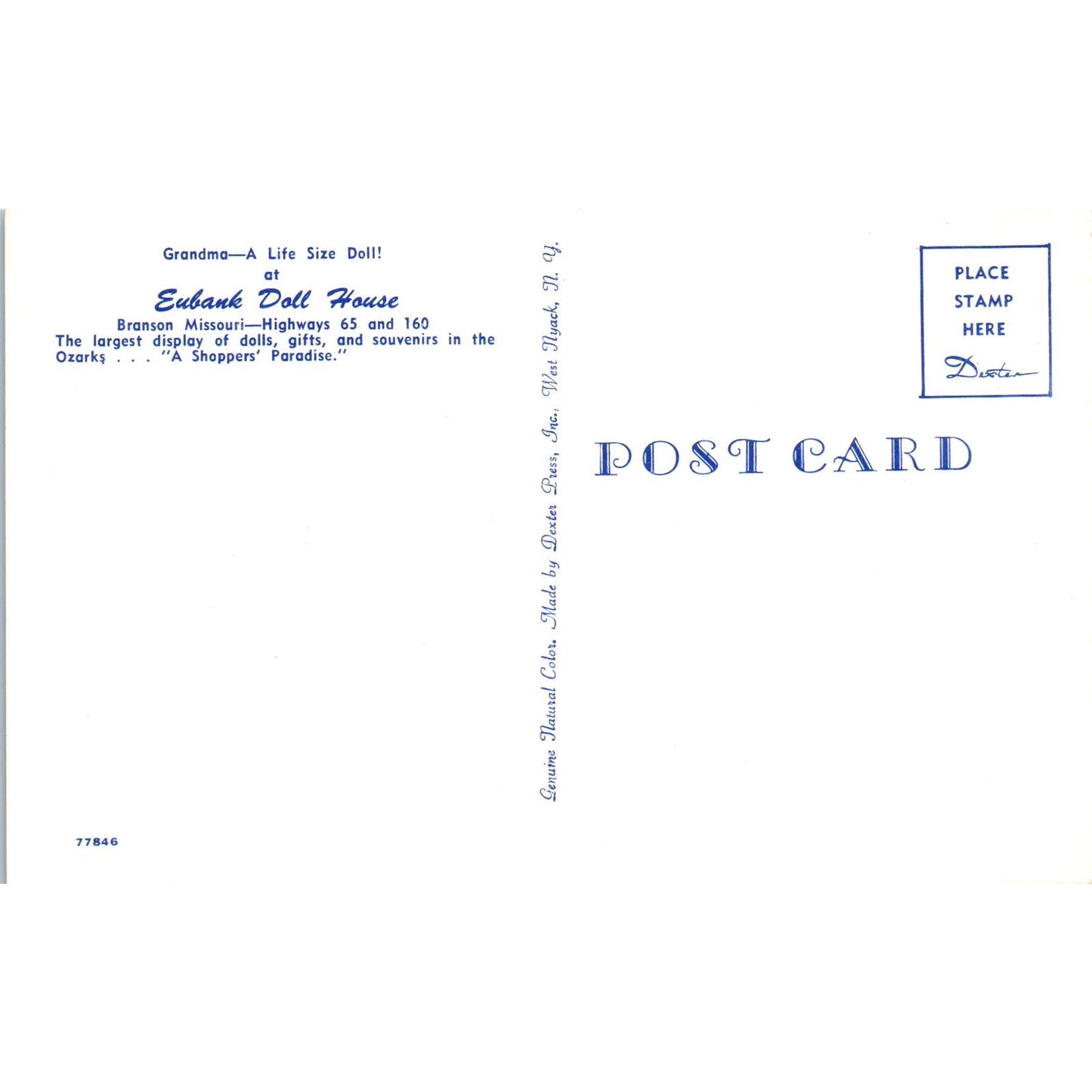 Lifesize Grandma Doll Eubank Doll House Branson Missouri Original Postcard PB7