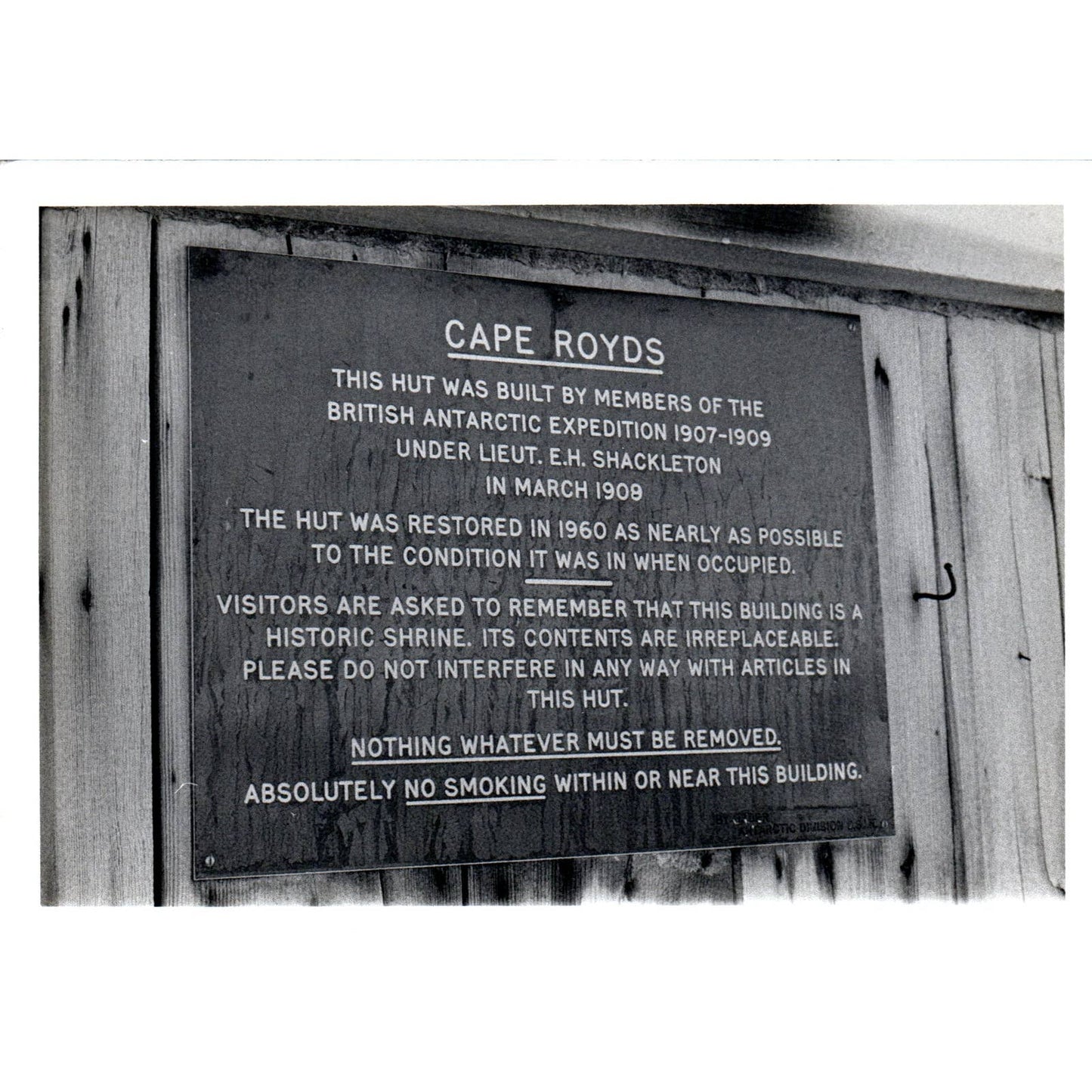 c1970 Original Photograph Cape Royds Plaque 5x7 AD6