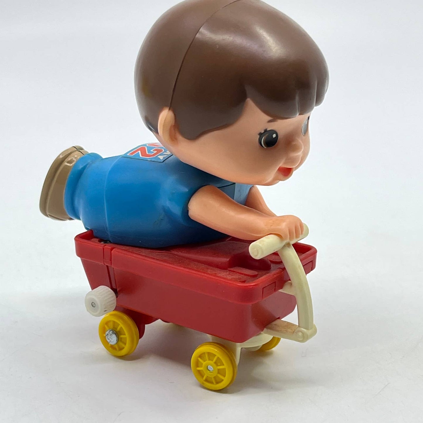 1970s Vintage Tomy Toy Wind Up Boy Riding Red Wagon Taiwan WORKS TH9