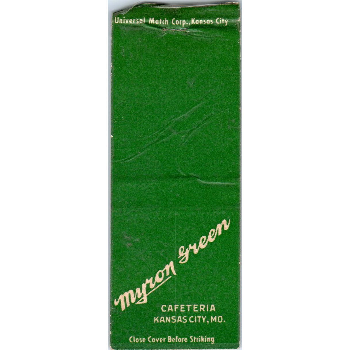 Myron Green Cafeteria Downtown Kansas City MO Advertising Matchbook Cover SA9-M2