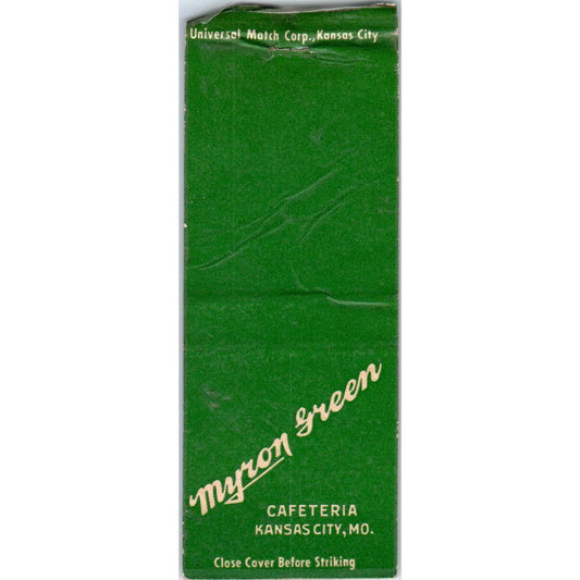 Myron Green Cafeteria Downtown Kansas City MO Advertising Matchbook Cover SA9-M2