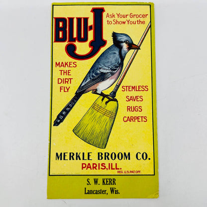 Vtg INK BLOTTER Trade Card BLU-J Merkle Broom Paris, IL Lancaster WI EA3