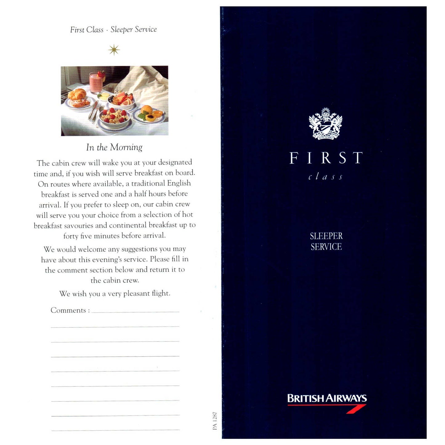 1980s British Airways First Class Sleeper Service Travel Brochure SE4