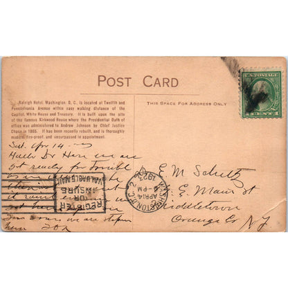 Raleigh Hotel at Night 1923 Washington D.C. Original Postcard TK1-P2