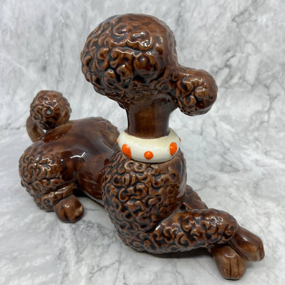 Vintage MCM Gloss Brown Chocolate Poodle Atlantic Mold Porcelain Figure 7x11 TJ2