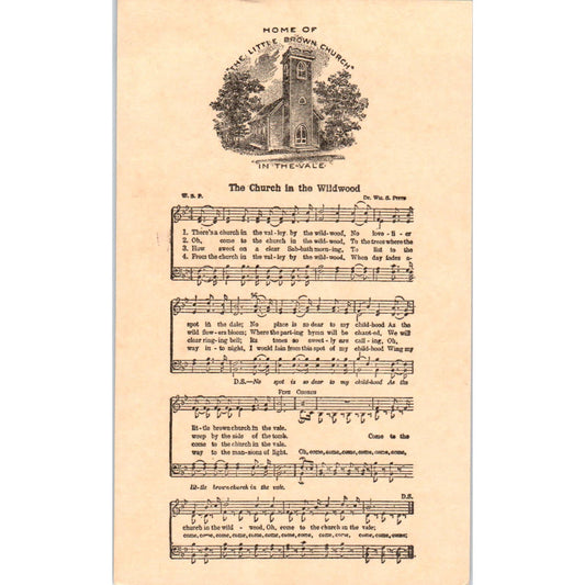 c1900 Sheet Music Postcard Hymn The Church in the Wildwood Original TK1-24