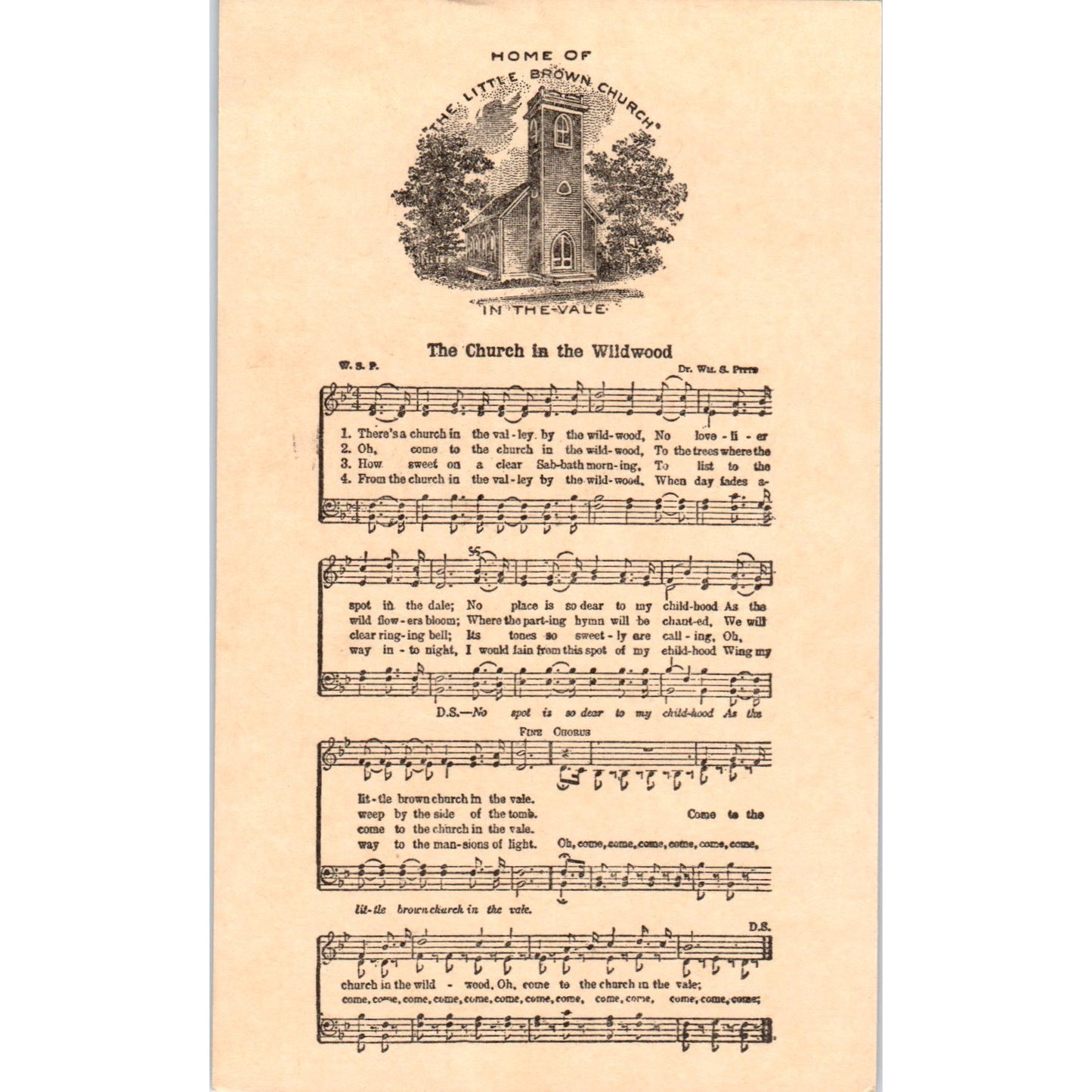 c1900 Sheet Music Postcard Hymn The Church in the Wildwood Original P1-13