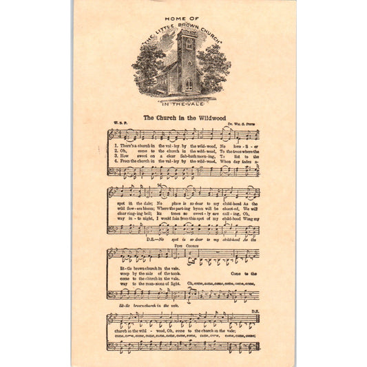 c1900 Sheet Music Postcard Hymn The Church in the Wildwood Original P1-13