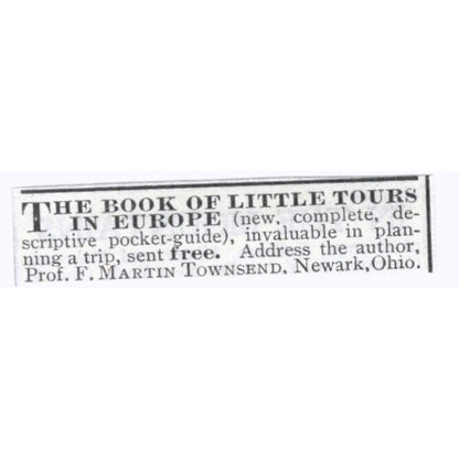 The Book of Little Tours in Europe F. Martin Townsend Newark OH 1903 Ad AK5-S34