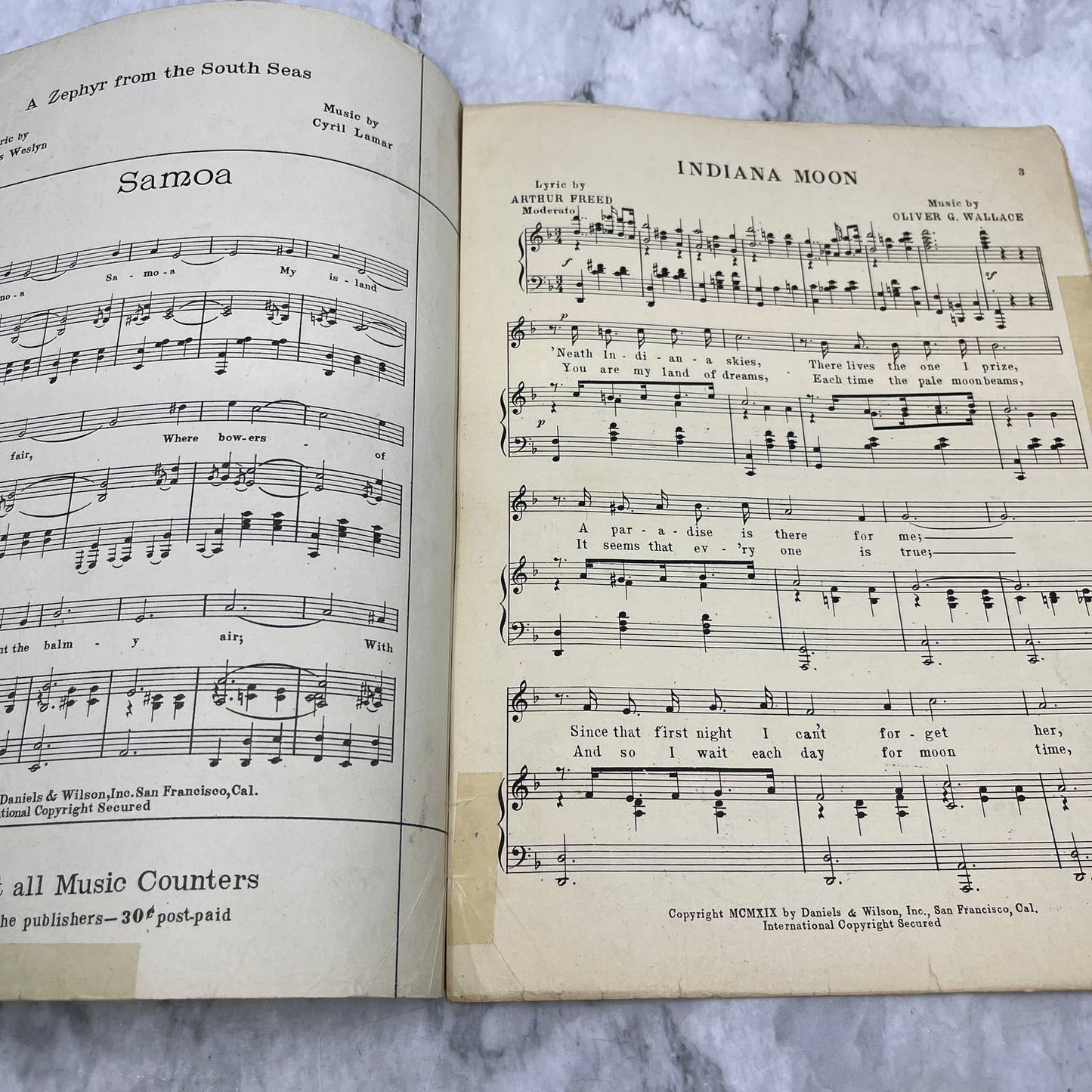 Indiana Moon Arthur Freed Oliver G. Wallace 1919 Sheet Music TK2-SM3