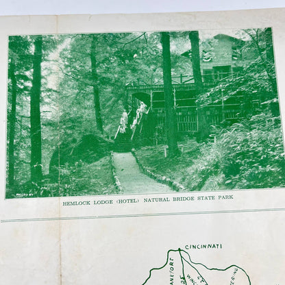 1930s Brochure Leaflet Map Hemlock Lodge Kentucky Natural Bridge State Park AA9