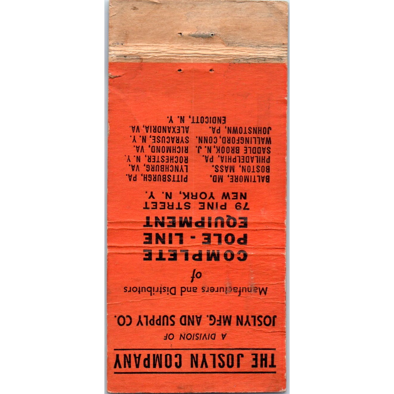The Joslyn Company New York Advertising Matchbook Cover MM10-3