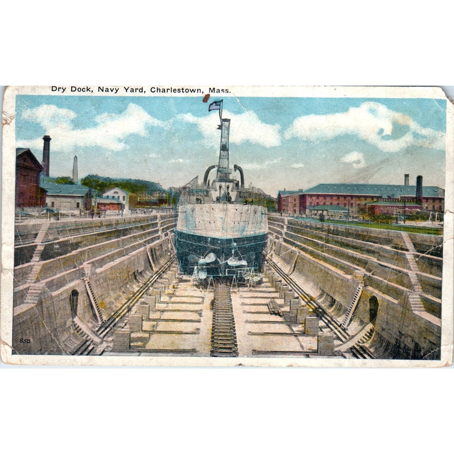 Dry Dock Charlestown Mass Navy Yard Original Postcard P3-3