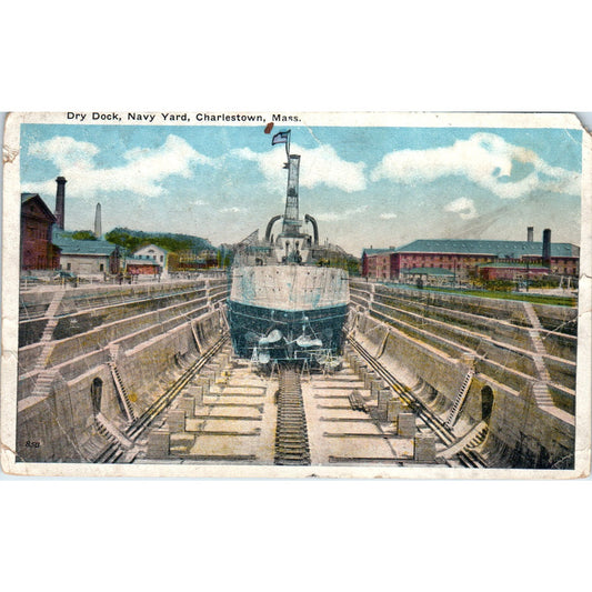 Dry Dock Charlestown Mass Navy Yard Original Postcard P3-3