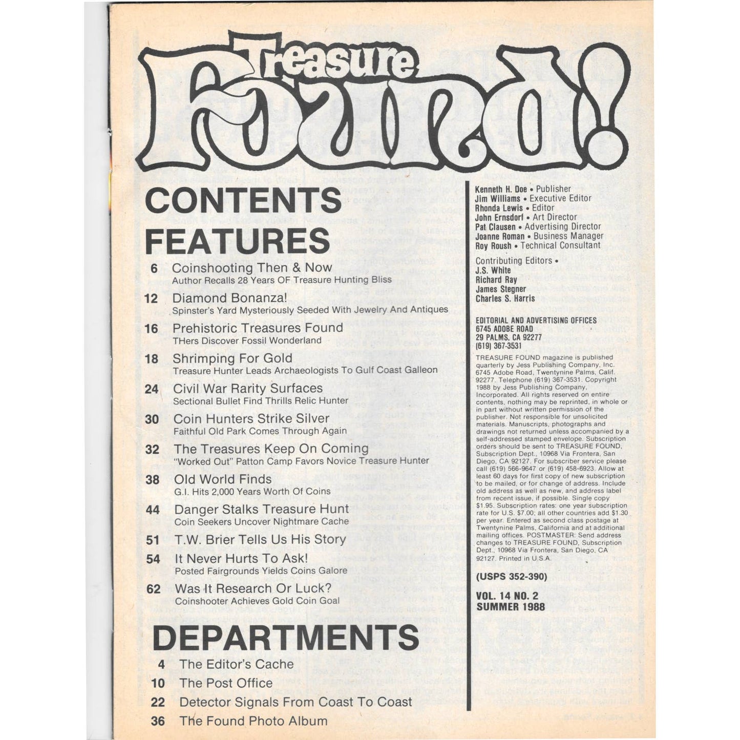 Treasure Found! Magazine 1988 Summer Metal Detecting Gold Diamonds M2