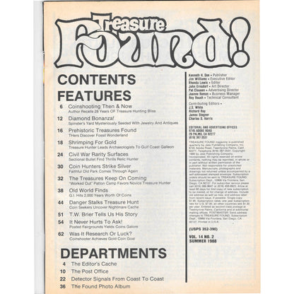 Treasure Found! Magazine 1988 Summer Metal Detecting Gold Diamonds M2