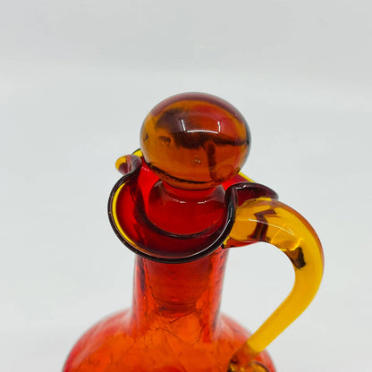 Vintage Pilgrim Crackle Glass Amberina Cruet Pitcher w/ Stopper GLOWS 5.5” TD2