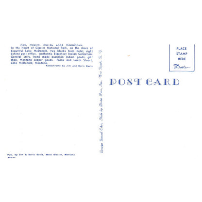 Vintage Postcard - Motel Lake McDonald Montana Frank & Laura Stuart TJ7-1