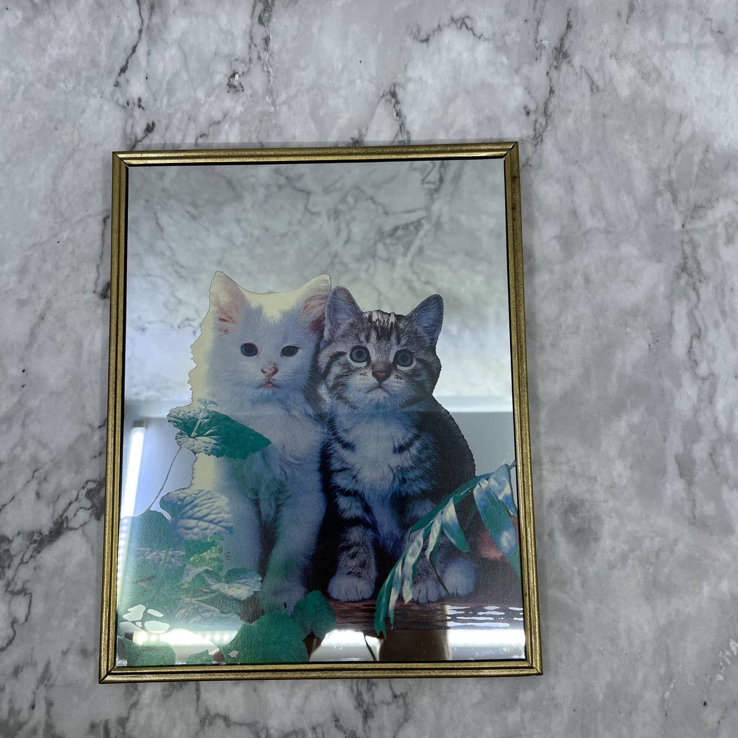 Vintage Kitschy Cat Kitten Decal Wall Mirror 8x10” TI1