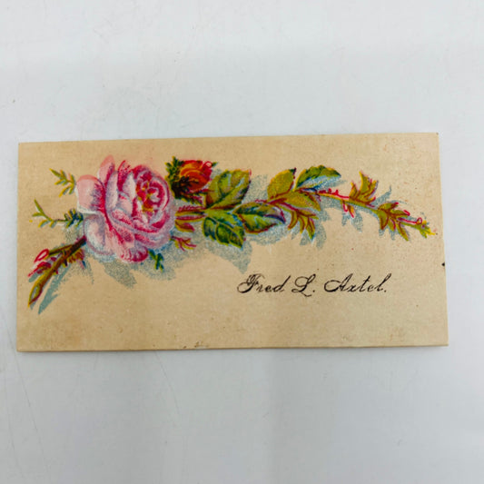1800s VICTORIAN CALLING CARD LITHO Pink Rose FRED L. AXTEL SAH9-S9