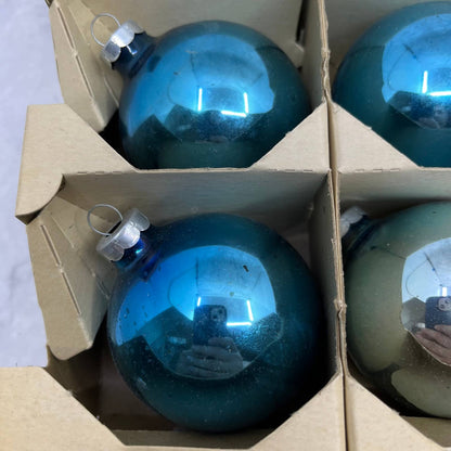 Shiny Brite 12 Vintage Mercury Glass Ornaments With Original Box Blue Turquoise