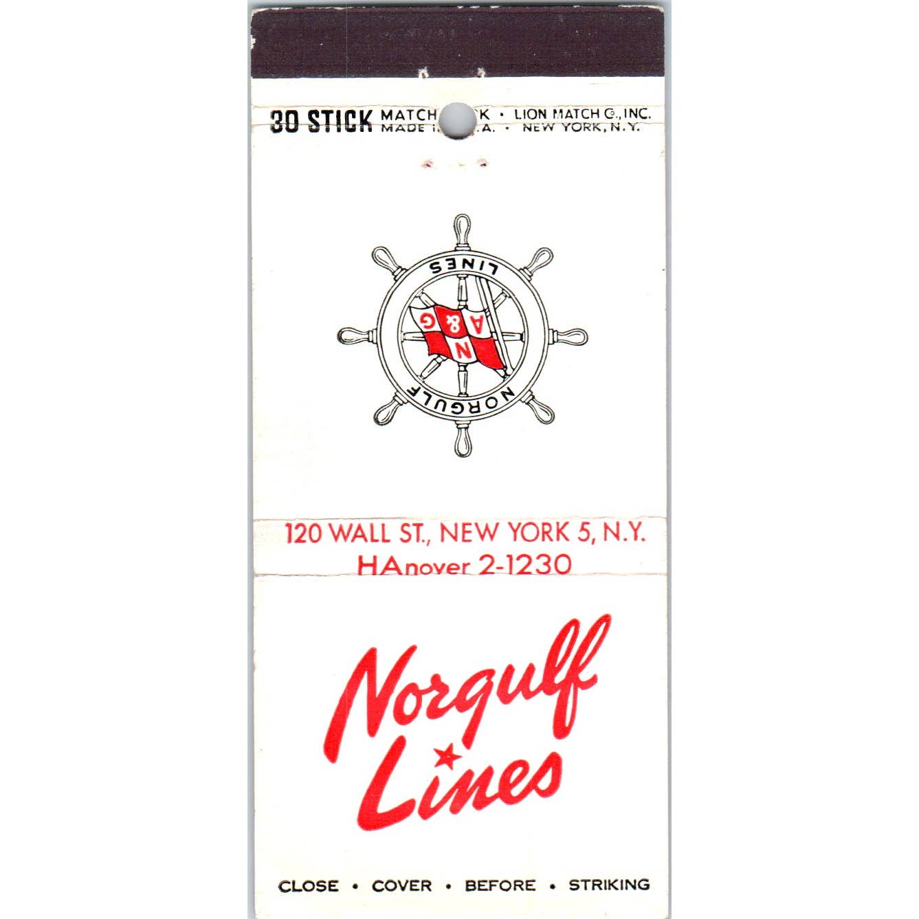 Norgulf Lines Steamer Steamship Advertising Matchbook Cover SA1-M10