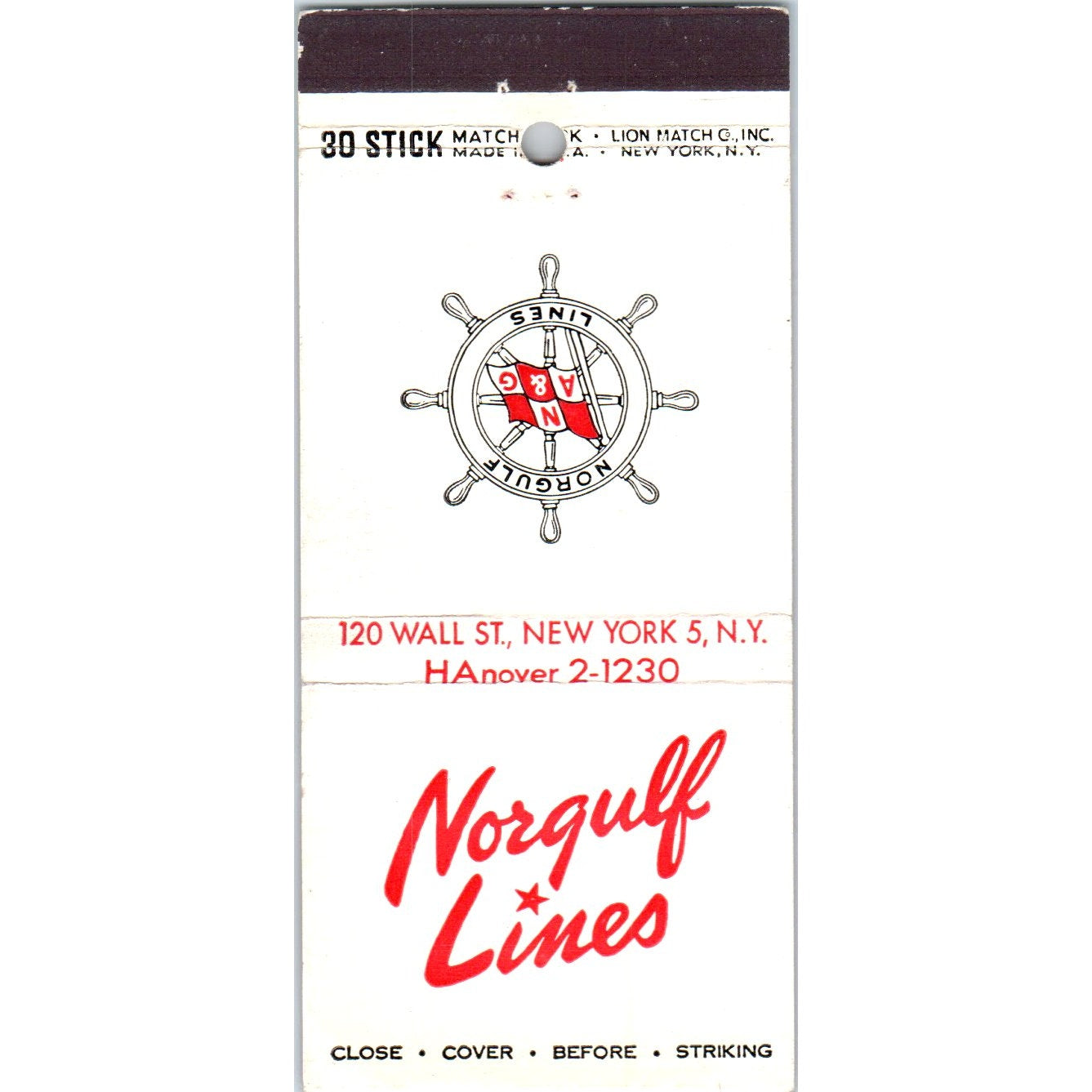 Norgulf Lines Steamer Steamship Advertising Matchbook Cover MM9-6