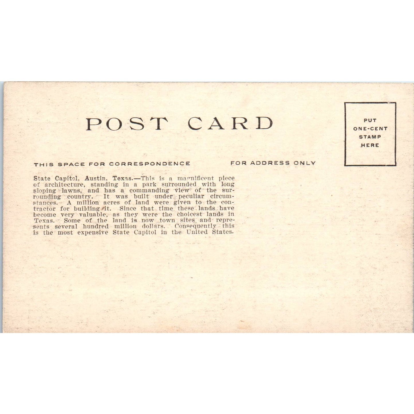 State Capitol Austin TX c1910 Original Postcard TK1-24