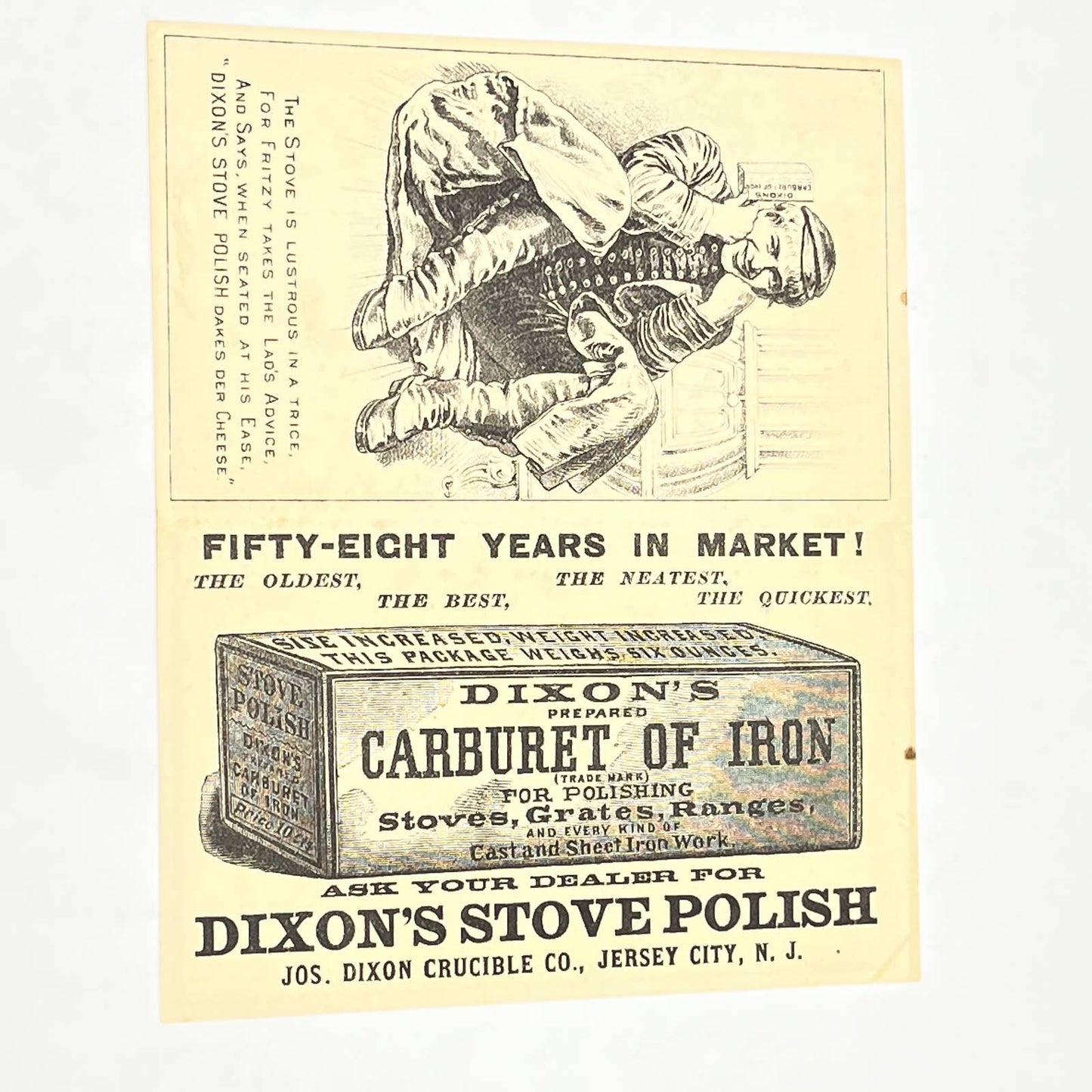 1880s Victorian Jersey City Nj Folding Trade Card ~ Dixon's Stove Polish   AB6