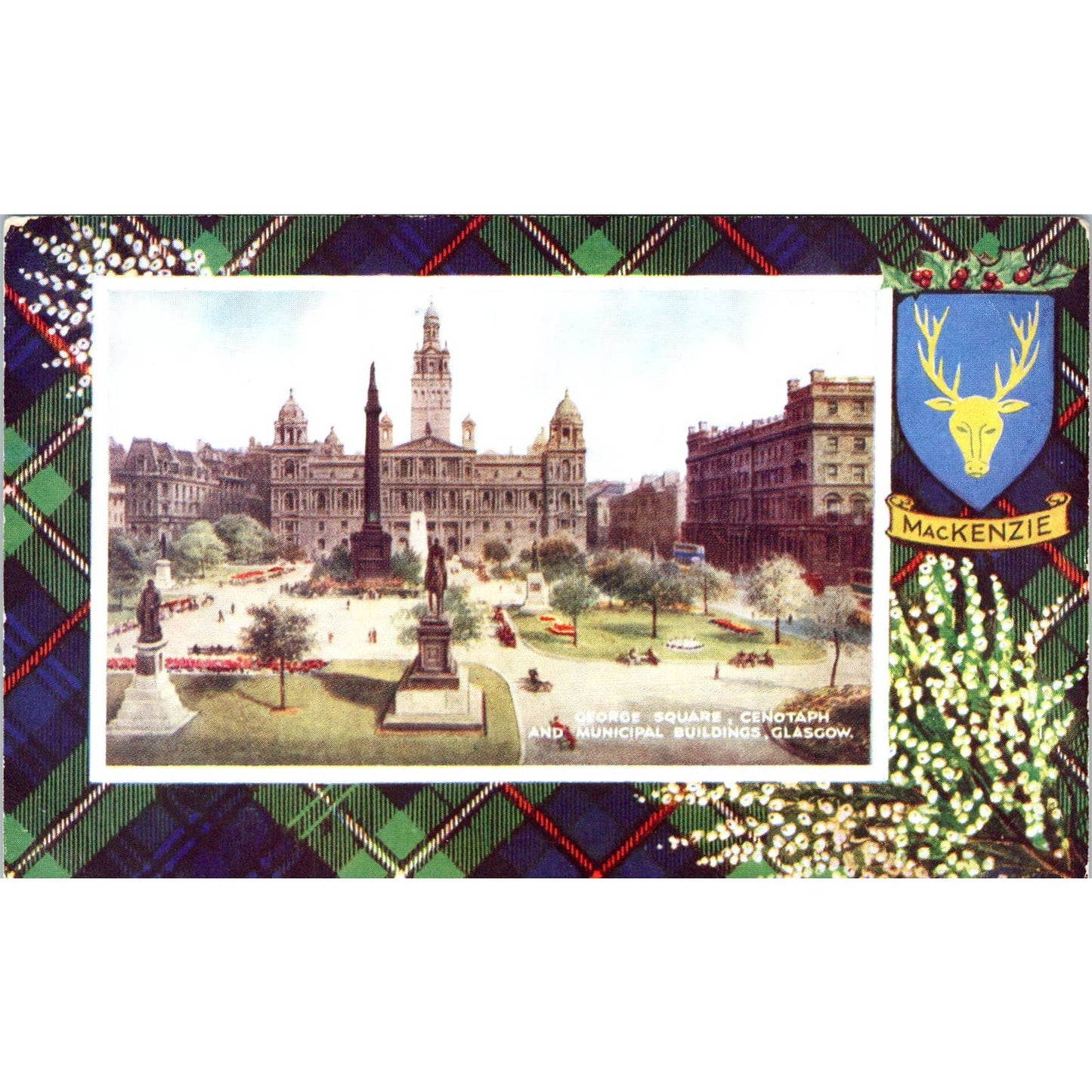 George Square Cenotaph & Municipal Bldg Glasgow Scotland - Postcard TJ9-P1