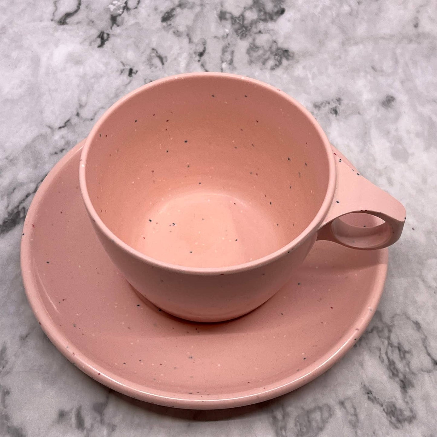 Imperial Ware Speckled Confetti Pink MCM Cup & Saucer Melmac Malamine TA3-2