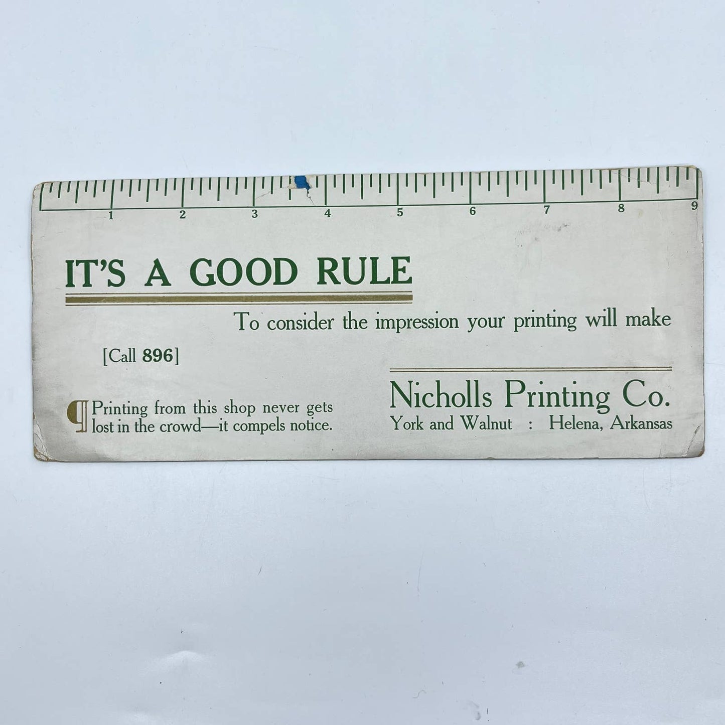 1920s-30s Blotter Card Ruler Nicholls Printing Co. Helena Arkansas SC9