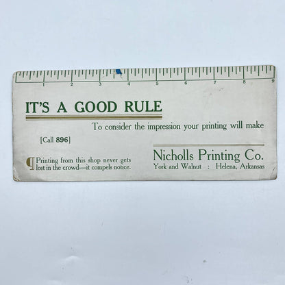 1920s-30s Blotter Card Ruler Nicholls Printing Co. Helena Arkansas SC9