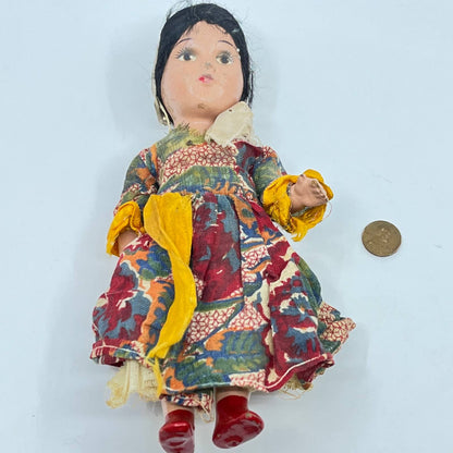 Souvenir Mexican Girl Doll 1940's/50's Beautiful Hand Painted TE5