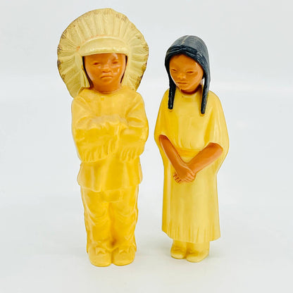 Vintage 1950s Native American Indian Chief Man and Woman Celluloid Dolls 6” TB5