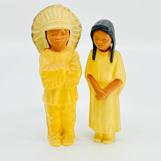 Vintage 1950s Native American Indian Chief Man and Woman Celluloid Dolls 6” TB5