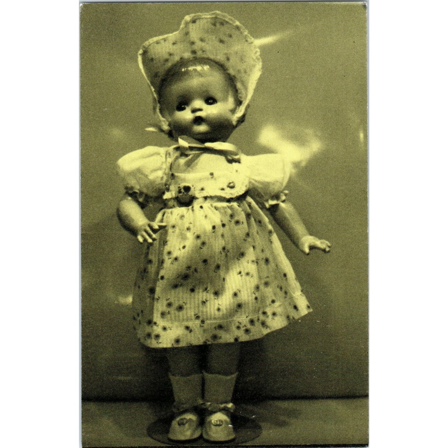 Baby Doll With Dress and Bonnet Green Tone Original Postcard PB7
