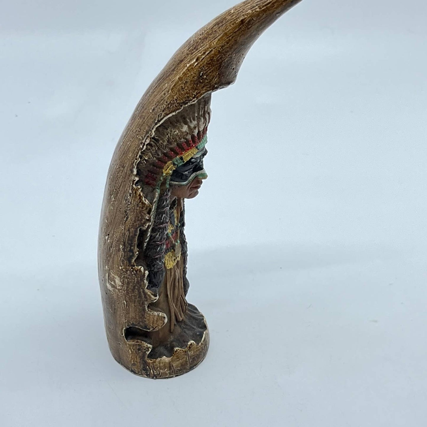Vintage Native American Indian Figurine Resin Horn Material Carved 7” TE5