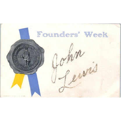 1908 Postcard Founder's Week Souvenir John Lewis Mica - Philadelphia PA TD9-P1