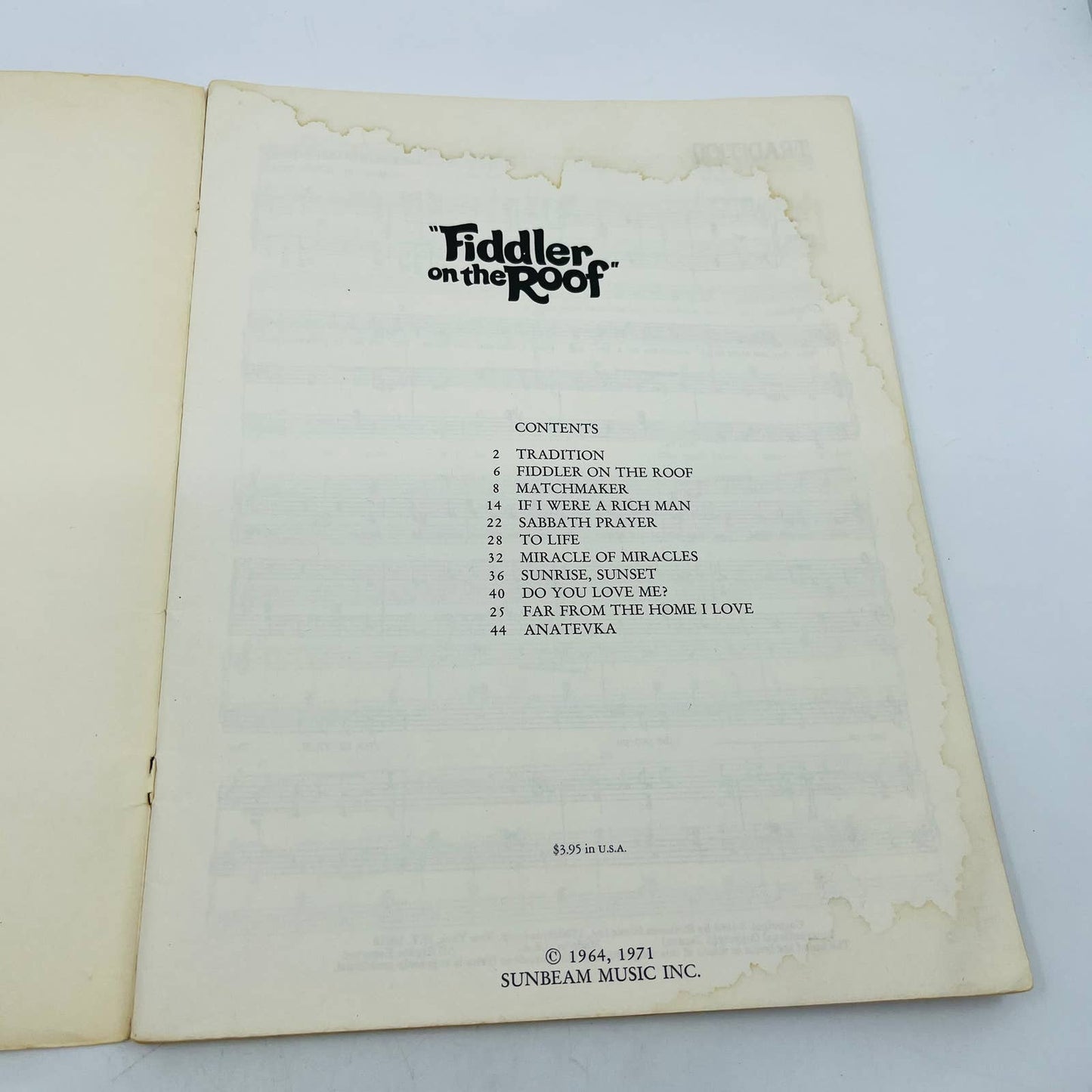 1971 Fiddler on the Roof Vocal Selection Book Norman Jewison BA4