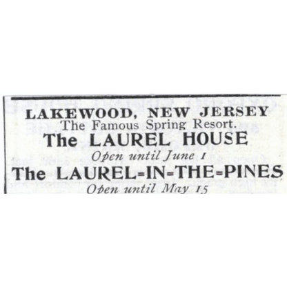The Laurel House Lakewood New Jersey David B. Plumer - 1903 Original Ad TJ7-S9