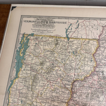 1897 The Century Atlas Map of Vermont & New Hampshire Color Engraved 12.5x17 FL5