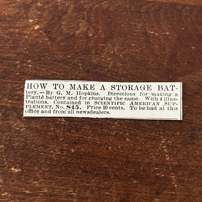 How to Make a Storage Battery G.M. Hopkins Original Advertisement AD8-P28