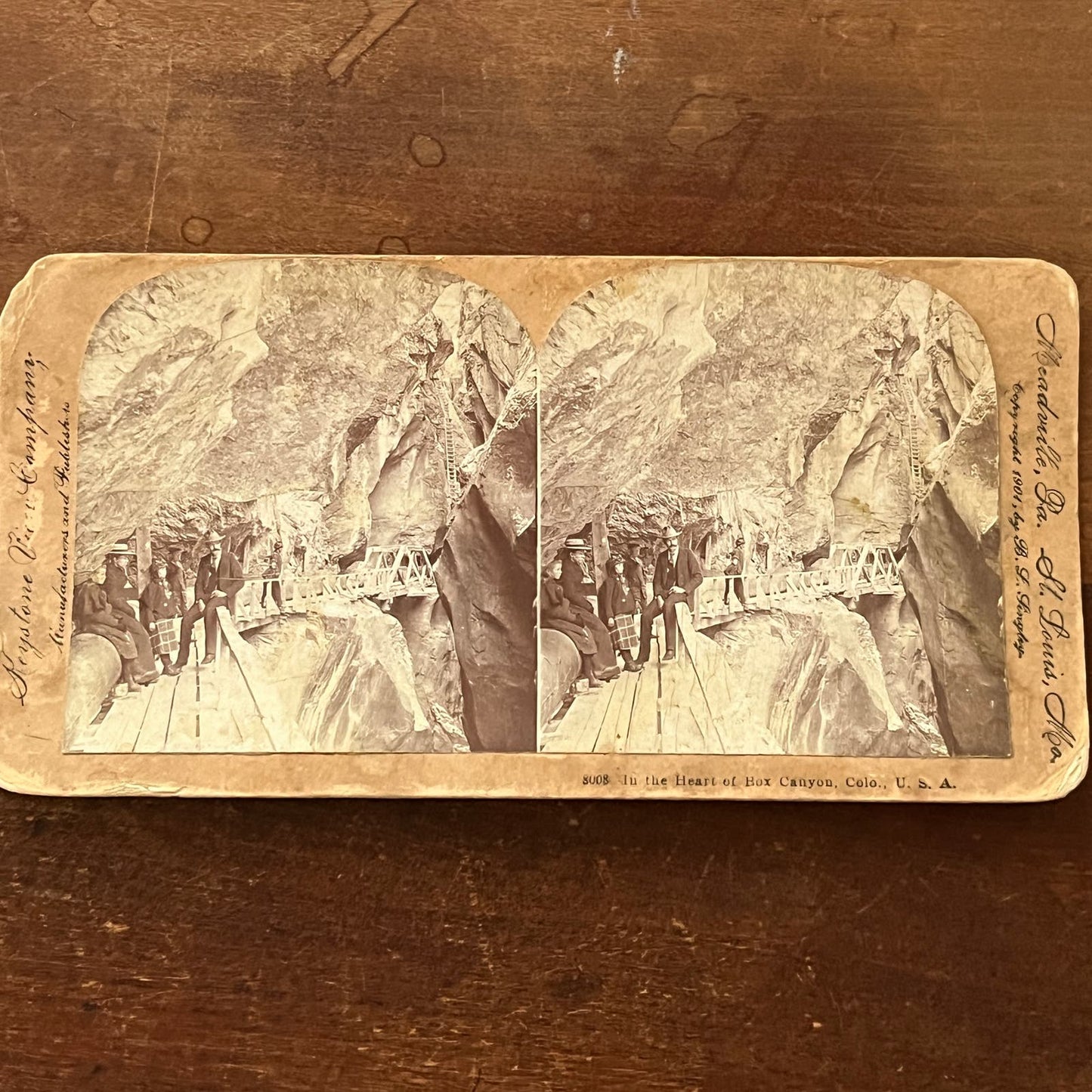 In the Heart of Box Canyon Colorado 1901 Antique Stereoview Card TJ9-V3